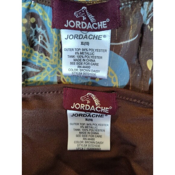 Jordache Two Piece Floral Sheer Blouse and Camisole Size XL15 Brown Blue - Picture 8 of 8
